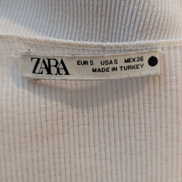 White Zara Short Sleeve Ribbed Tee/Blouse - Picture 5 of 5